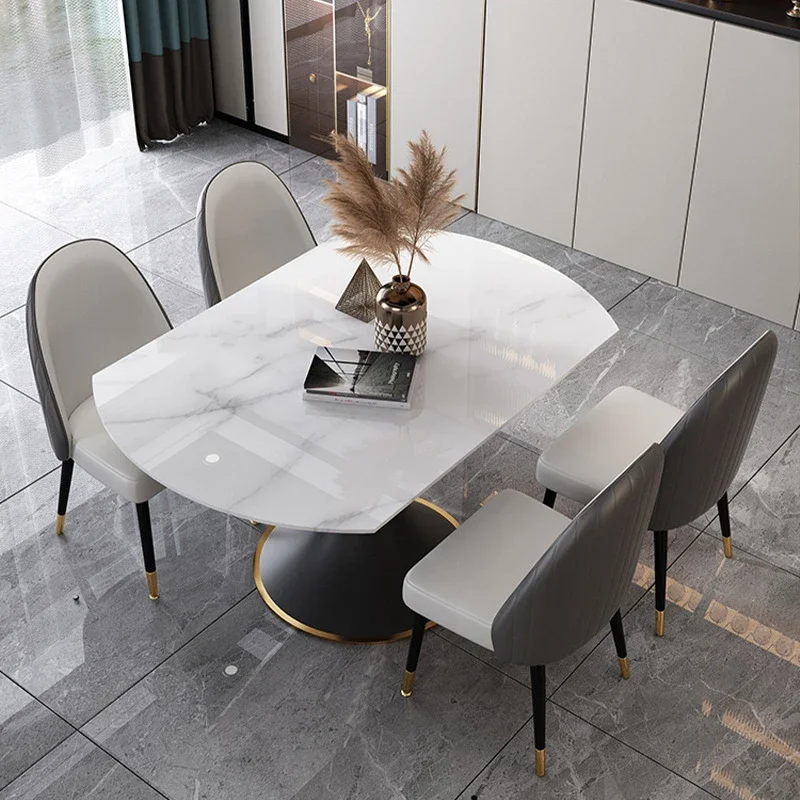 

Light Luxury Slate Dining Tables Round Rotatable Telescopic Dining Table Modern Small Apartment Household Foldable Table Z