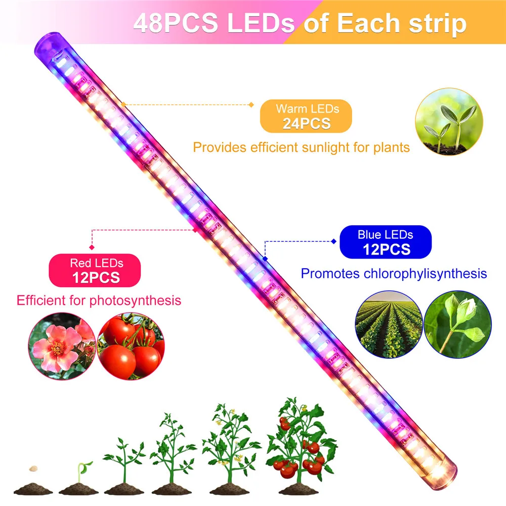 4pack LED Grow Light Bars Full Spectrum Dimmable Plant Lamp 42cm Led Strip Phytolamp Timer for Hydroponics Growing System