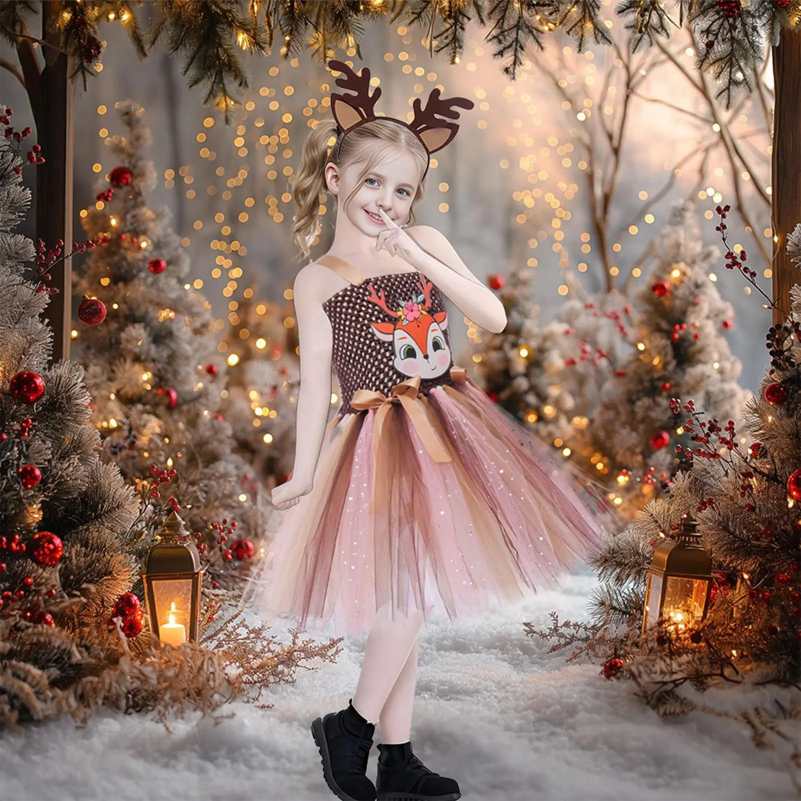 Girls Deer Tutu Tutu Skirt With Antler Headband Dress Up Clothes For 2-12 Years Old Girls Tutu Outfit Animal Costumes For