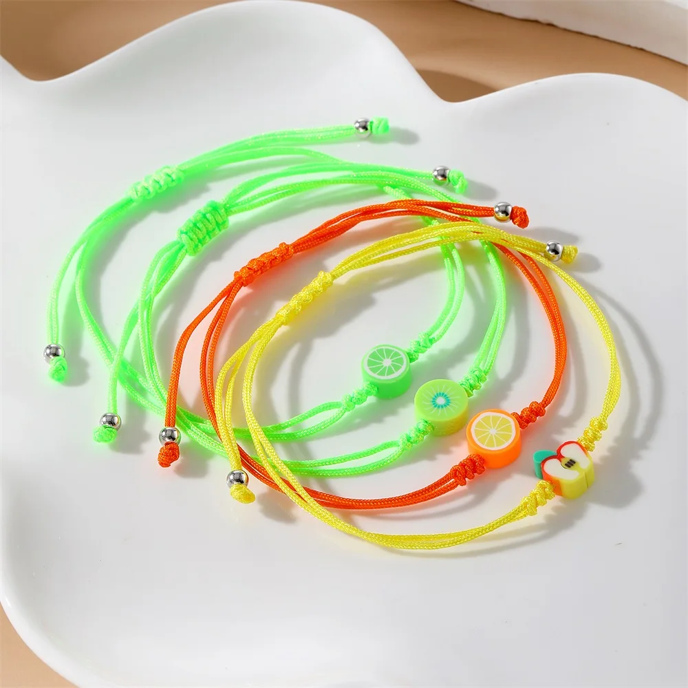 EN Fashion Handmade Fruit Apple Orange Pendant Bracelet For Women Charm Sweet Colorful Braided Bracelets & Bangle Jewelry