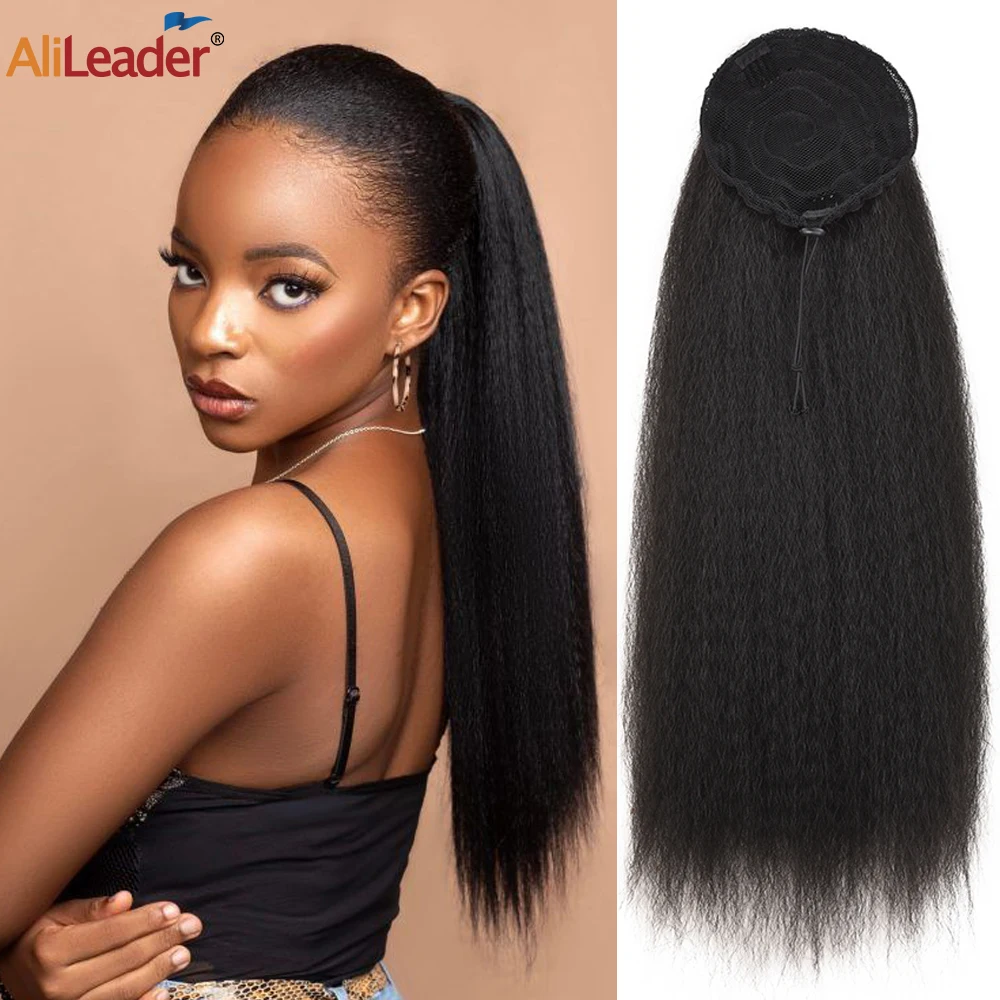 

Yaki Ponytail For Black Women Yaki Straight Drawstring Ponytail Extension Synthetic Ponytail Clip In Ponytail Fluffy 22 Inch