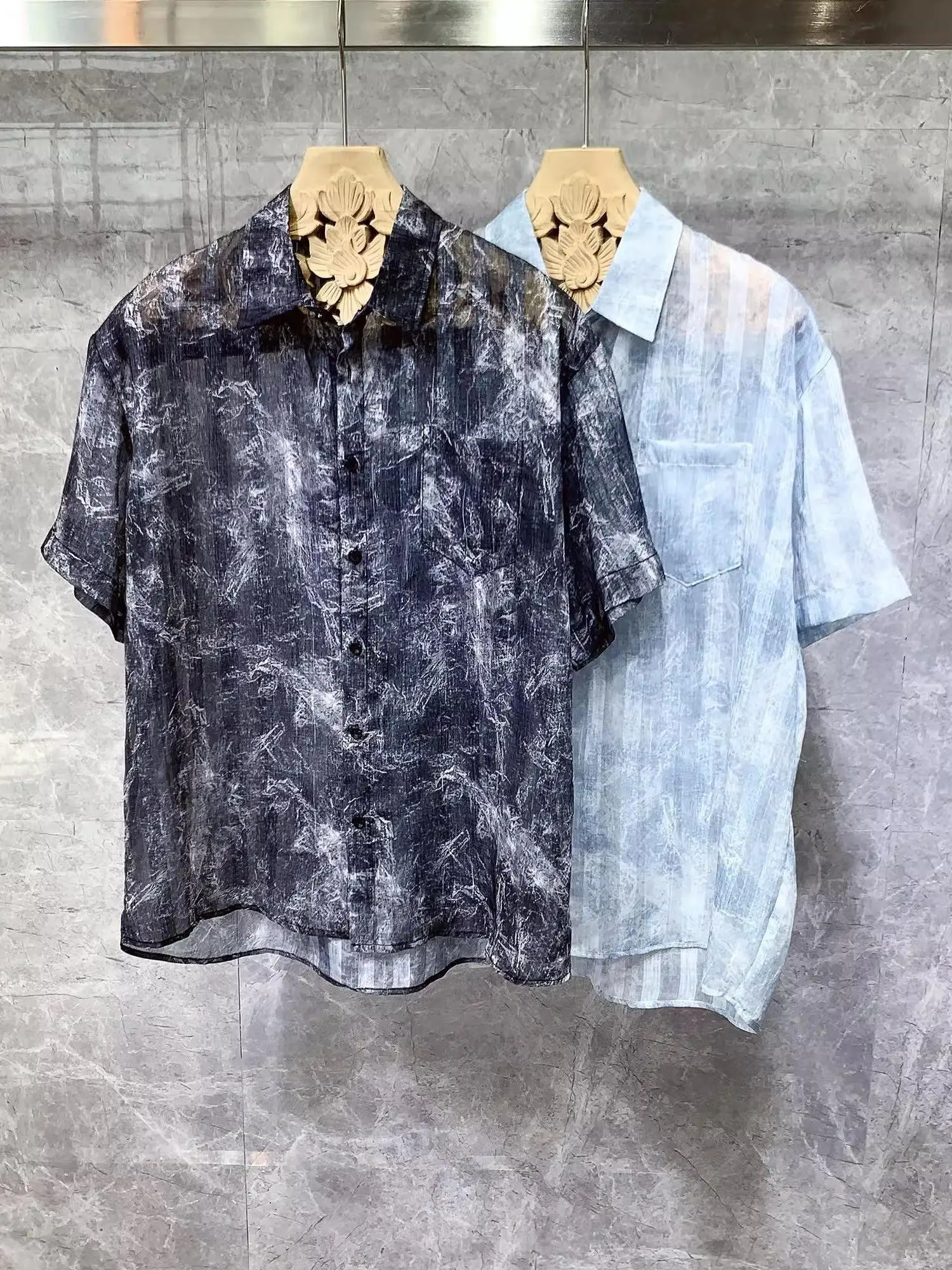 

Korean Sle Thin Breathable Casual ort Sve irt Men's Haome High Collar Loose Fit Summer Faion Trendy Brand