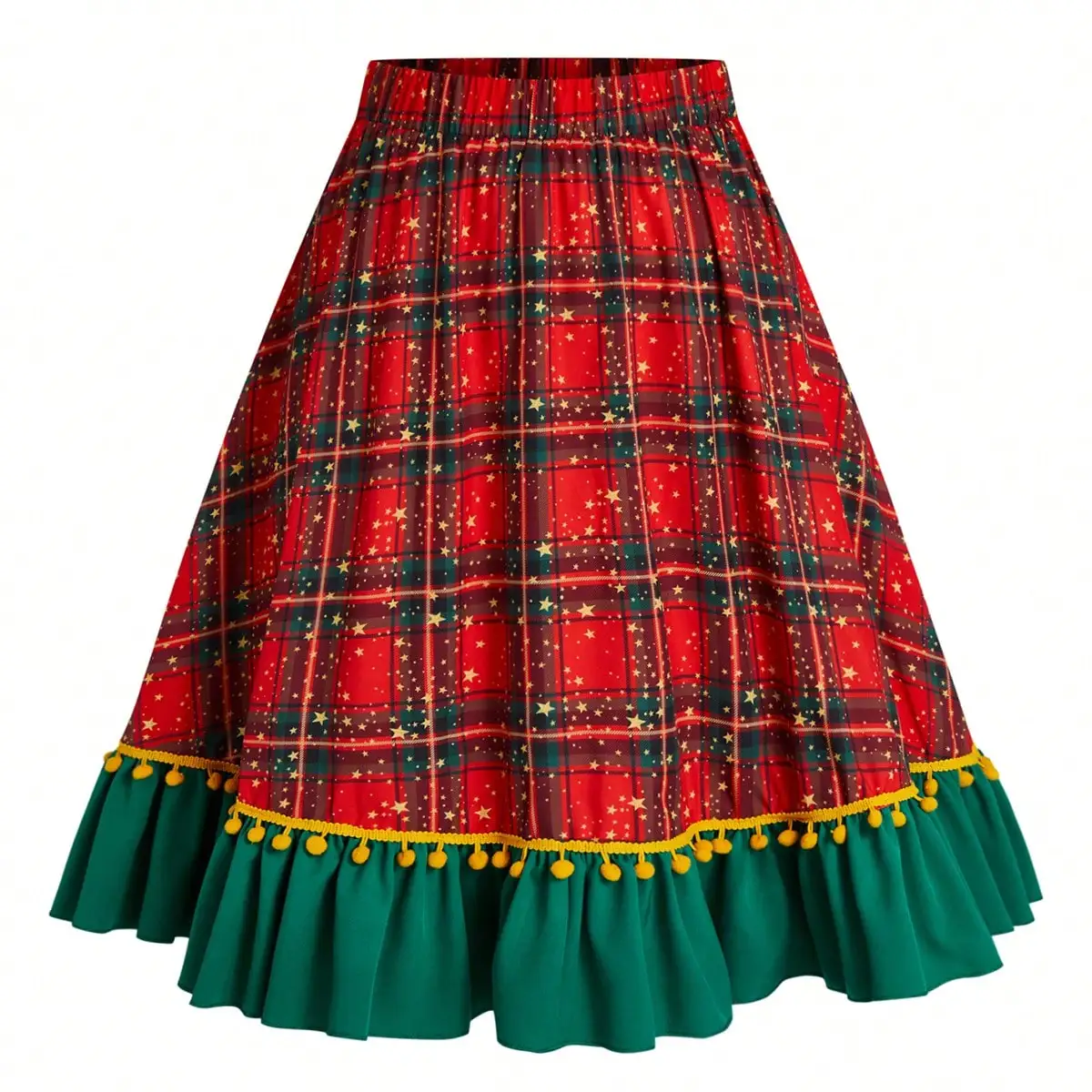 Funny Christmas Plaid Ruffle Hem A-Line Skirt For New Year Clothes