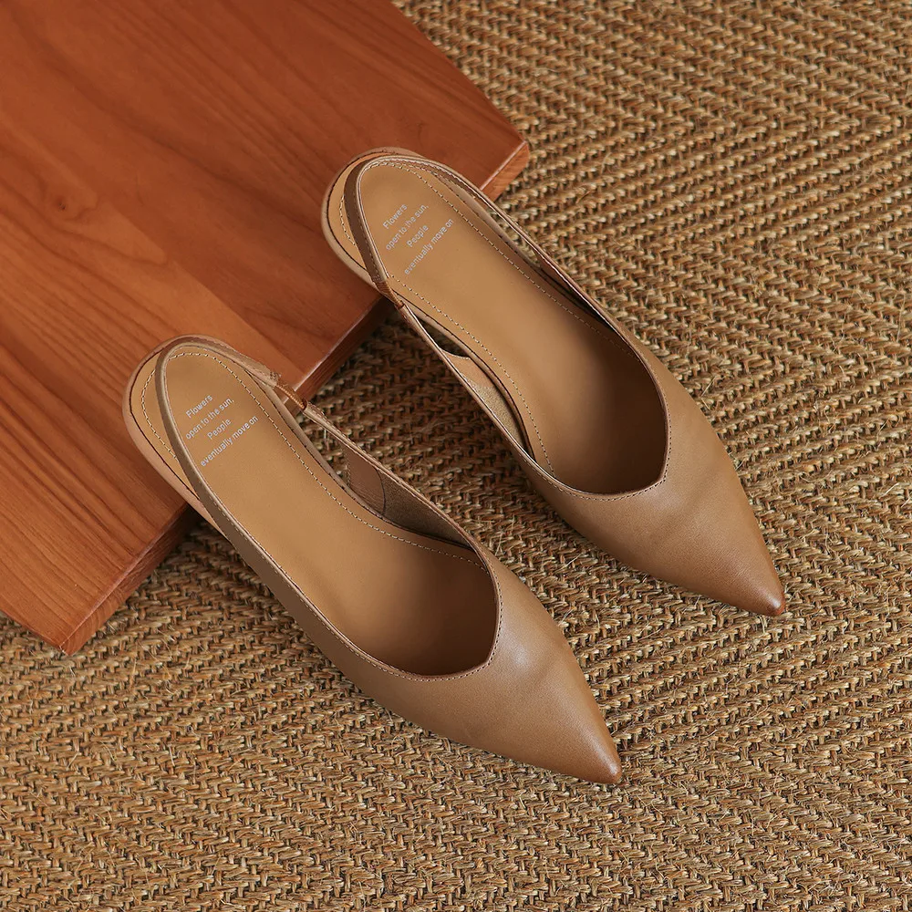 Aucegi Classical Simplicity Genuine Leather Wedges Heels Pointed Toe Slingback Pumps Summer Slip On Women Dress Commuter Shoes