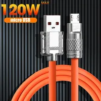 Max 120W 6A Micro USB Cable Aluminum Alloy Super Fast Charging Cord for Samsung Oppo Vivo Android Liquid Silicone Data Cord