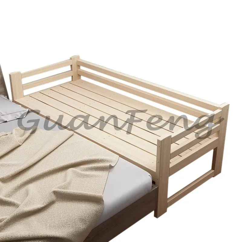 Wide splicing Extended solid wood with guardrail Pine edge Children's adult single bed