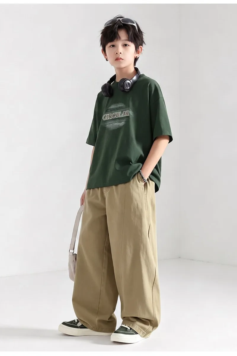 Kinder Jungen Gerade Hosen UNITIM Herbst Junior Jungen Latzhosen Lose Lässige Elastische Taille Teenager Jungen Weite Hosen – Detail 15