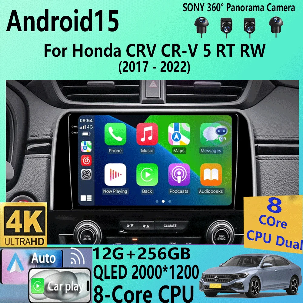

Android15 For Honda CRV CR-V 5 RT RW 2017 - 2022 Carplay Auto 4G+WIFI GPS Car Radio Navigation Multimedia Video Player Stereo BT
