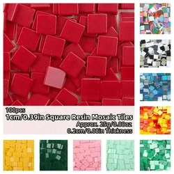 100 piezas (aproximadamente. 25g/0,88 oz) 1cm/0,39 pulgadas azulejos de mosaico de resina cuadrados 0,2 cm/0,08 pulgadas de espesor materiales para manualidades coloridos DIY