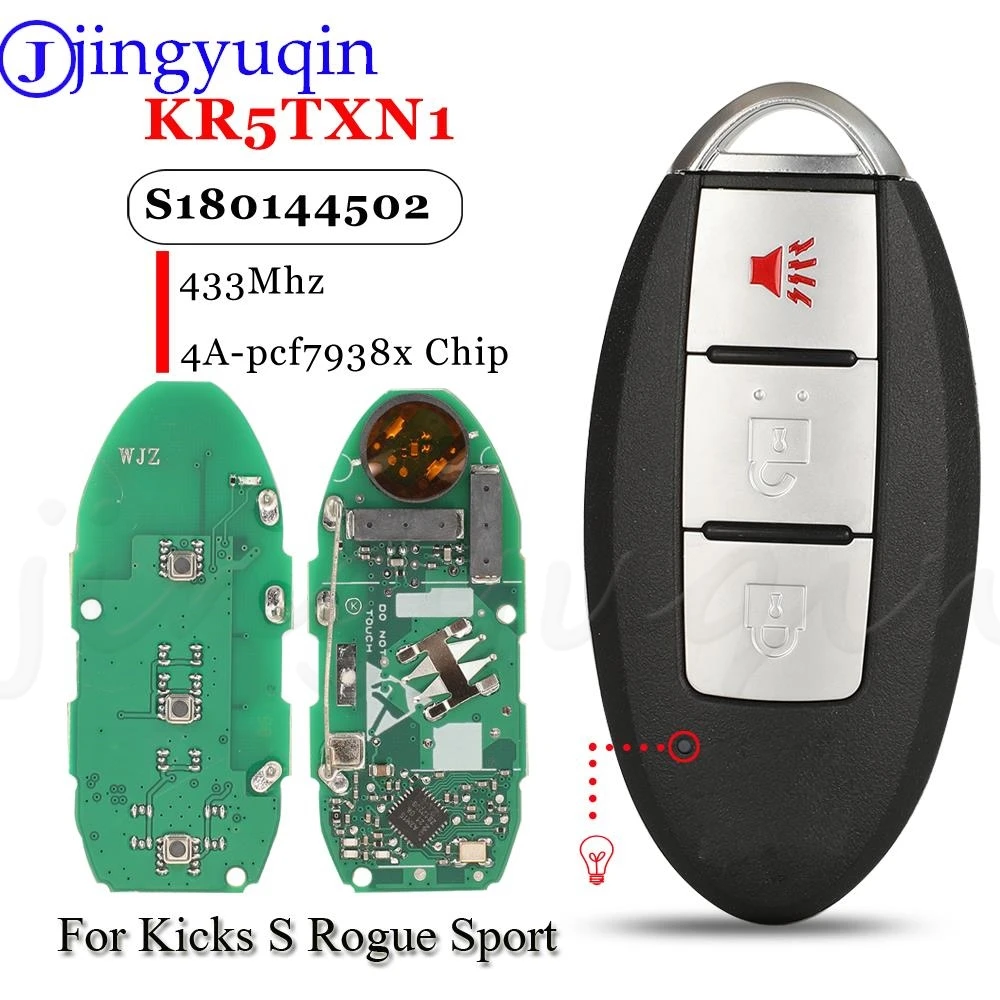 

jingyuqin KR5TXN1 S 180144502 Умный брелок для приближения 433 МГц 4A 285E3-5RA0A для Nissan Kicks S Rogue Sport 2018 2019 + 3 кнопки