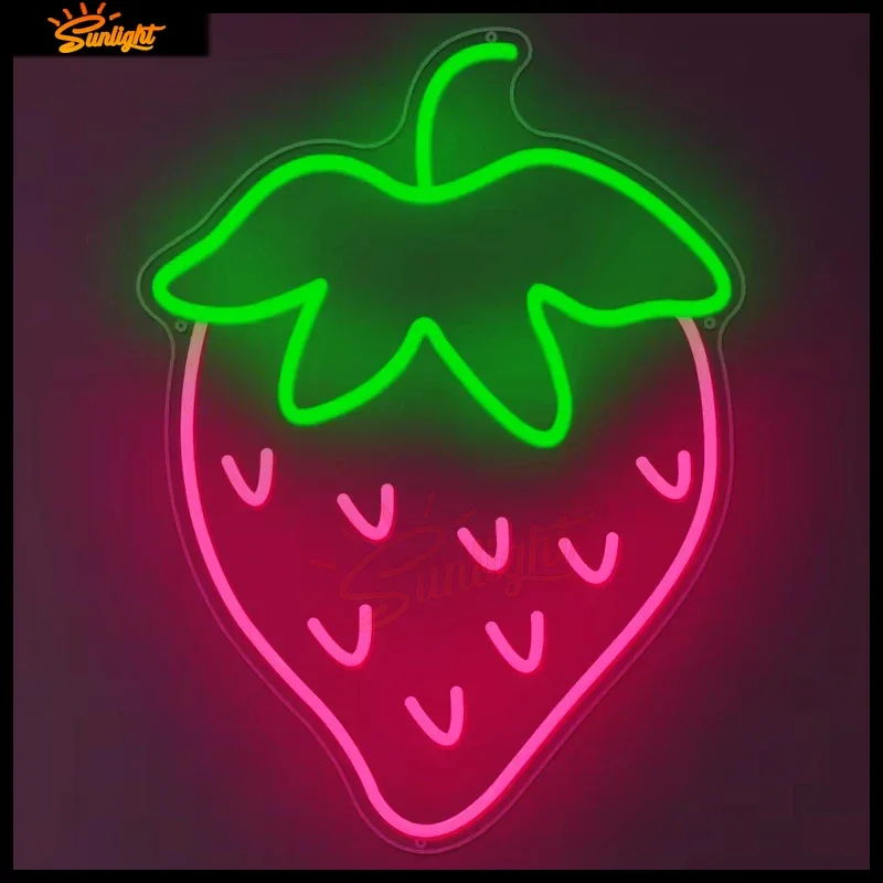 Strawberry Neon Sign Red Green Strawberry Led Sign Fruit Shape Neon Light for Bedroom Wall Decor, Bar, Fruit Shop, Restaurant