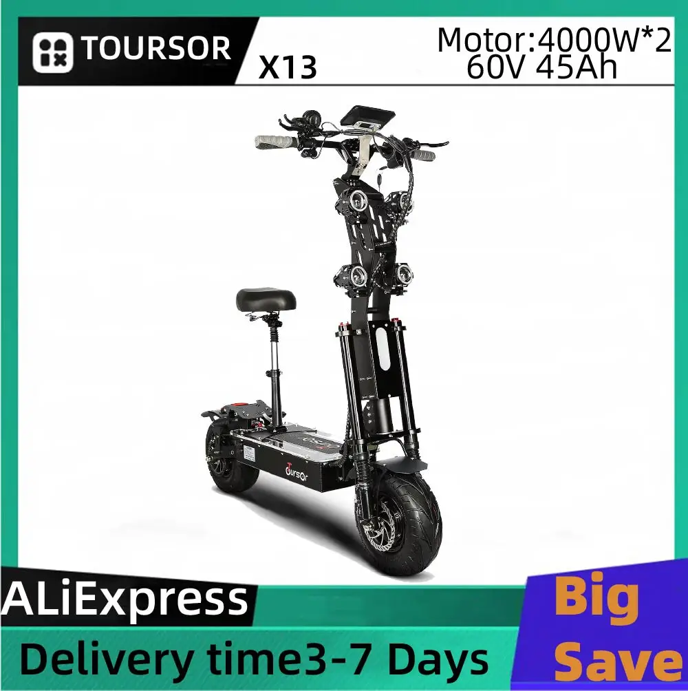 

TOURSOR X13 Adult Electric Scooter 5000W*2 Dual Motor 72V35Ah Battery E-Scooter 13" Road Tire Foldable Road EScooter