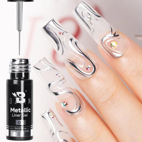 Imagen 2 del producto Pintura de revestimiento metálico dorado y plateado, esmalte de Gel cromado con efecto metálico de espejo, Gel de uñas semipermanente LED UV francés superbrillante, 5ML