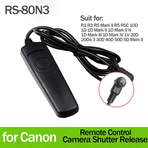 RS-80N3 Remote Control Shutter Release Cable for Canon E0S R1 R3 R5 R52 1D 1D2 1DX 5D 5D2 5D3 5D4 6D 6D2 7D2 7D Mark II III IV