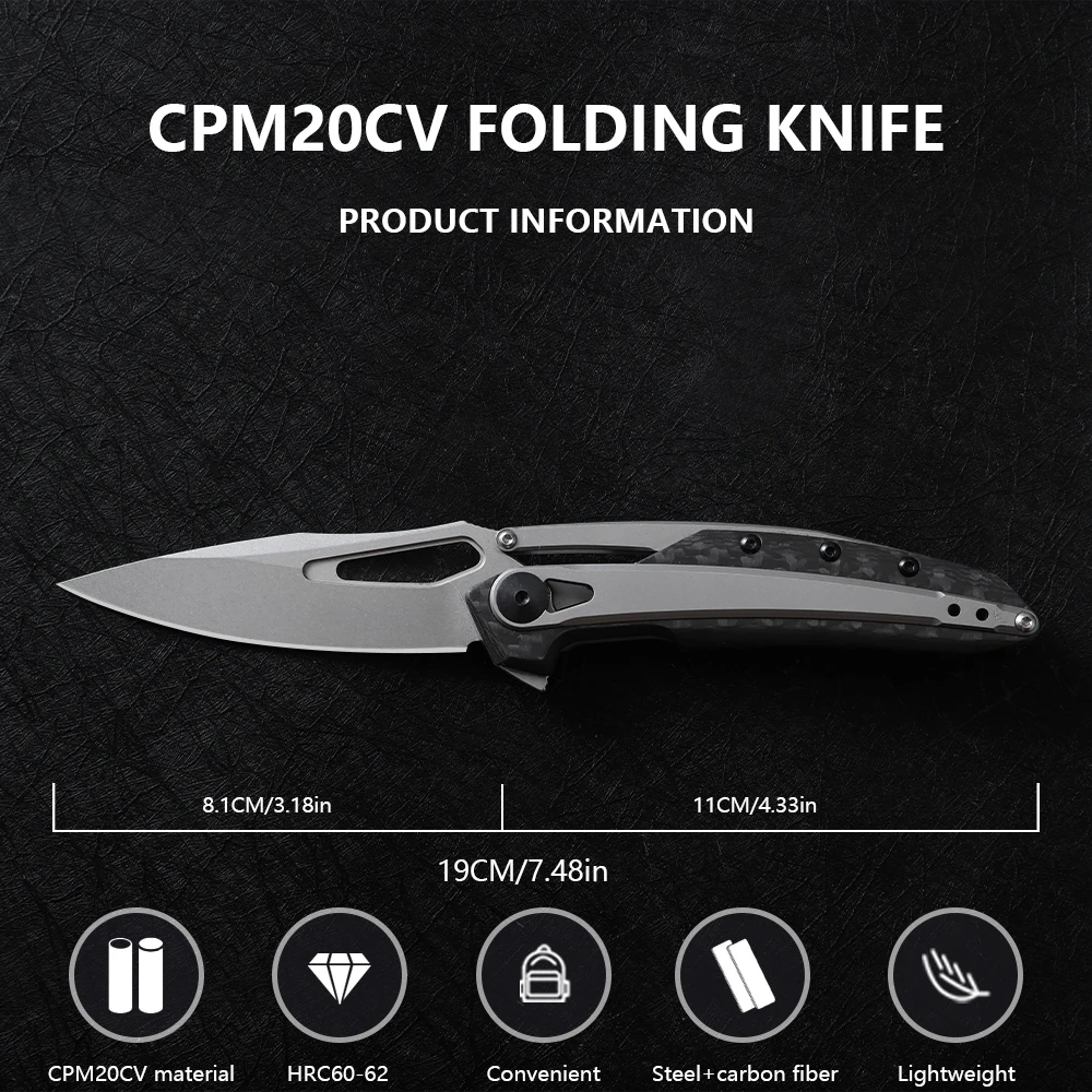 0990/0990CF #   سكين للفرد علامة 20CV شفرة الصلب + ألياف الكربون مقبض في الهواء الطلق التخييم الصيد المطبخ بقاء EDC أداة