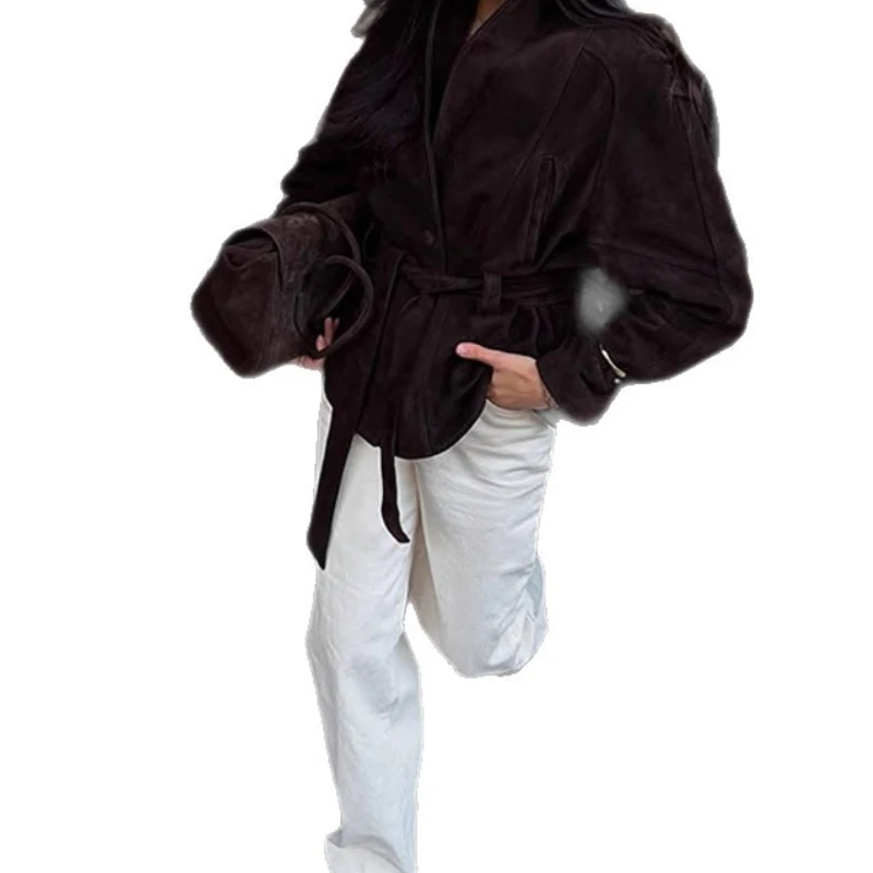 Vintage jacket jacket 2025 women's clothing personality street style lapel waist buckle jacket