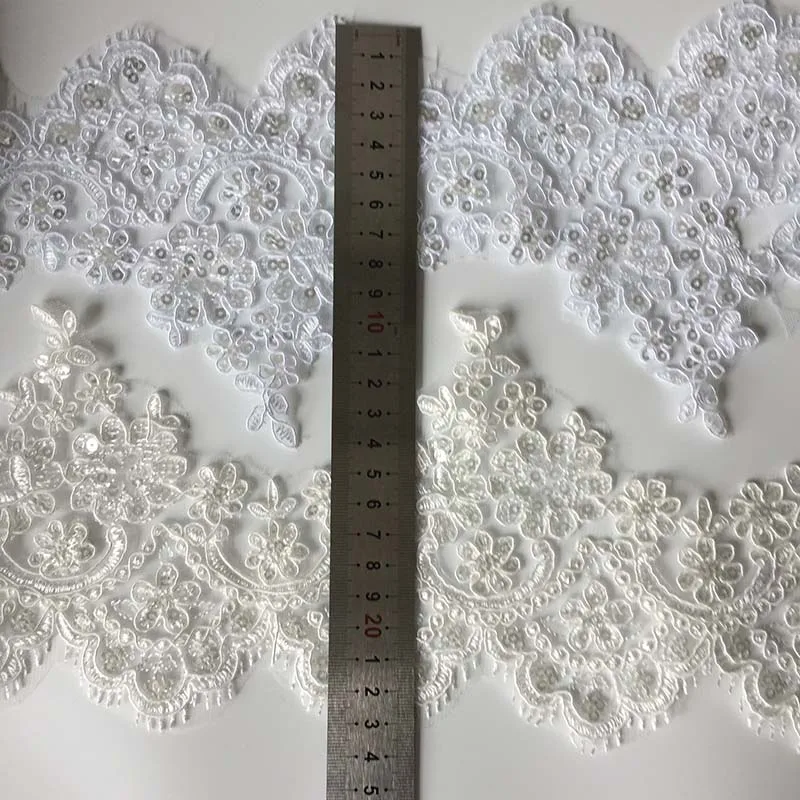 9Yards White Ivory Sequins Cording Fabric Flower Venise Venice Mesh Lace Trim Applique Sewing Craft for Wedding Accessories