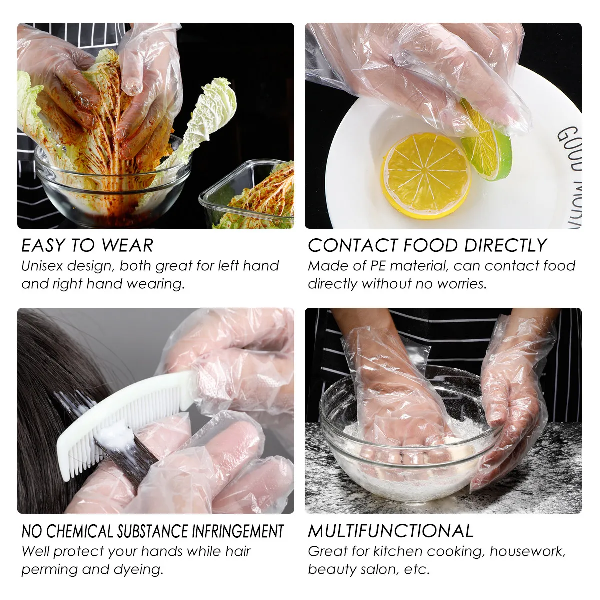 

100Pcs Plastic Dishwashing Gloves Disposable Premium Quality for Work Hair Coloring Tattooing Food Preparation Painting Cleaning