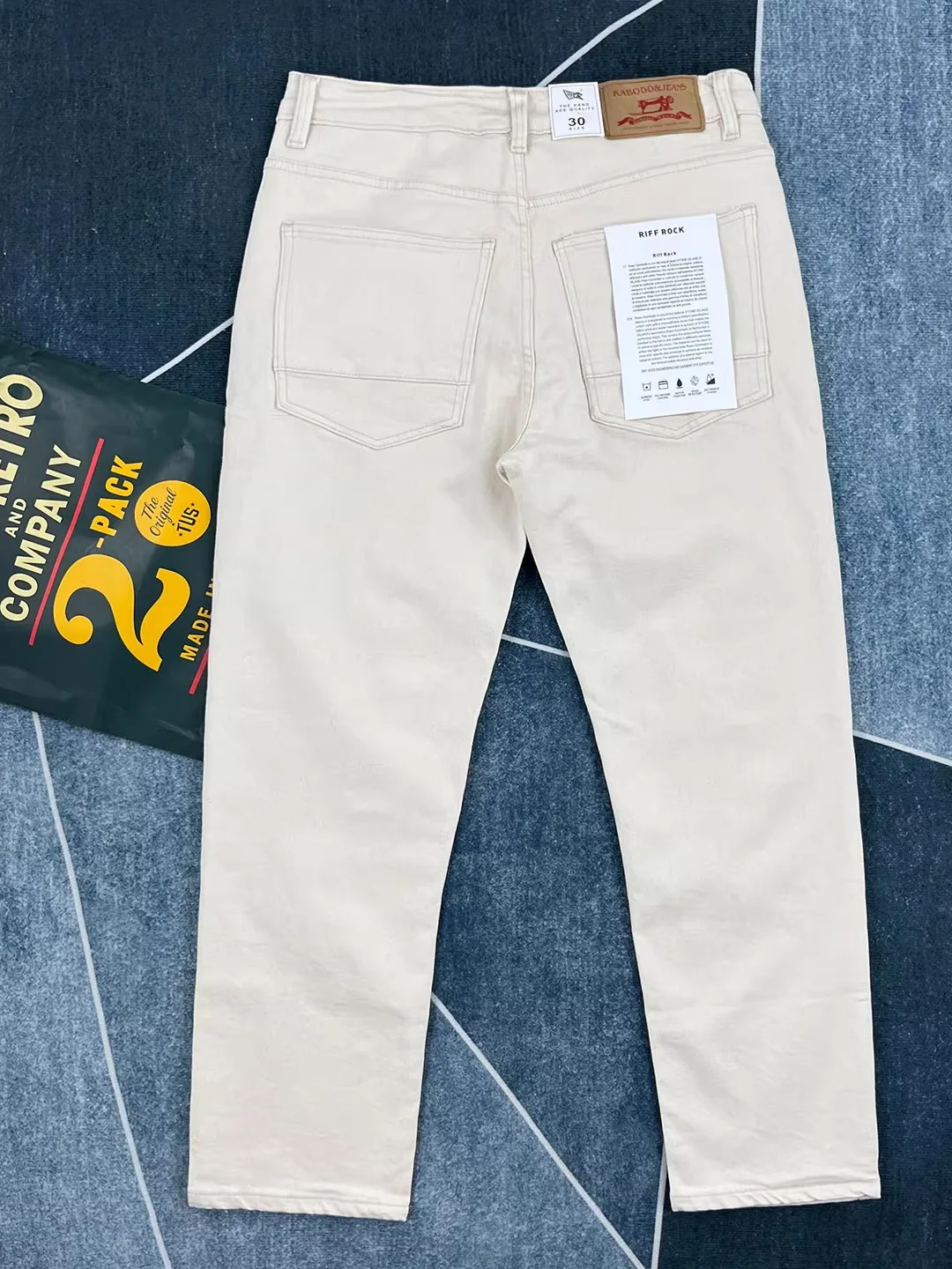 

Original Chinoiserie Blue Men's Jeans Straight Leg Stretchy Cotton Denim mid Waist Zipper Closure Casual All-Season Pants