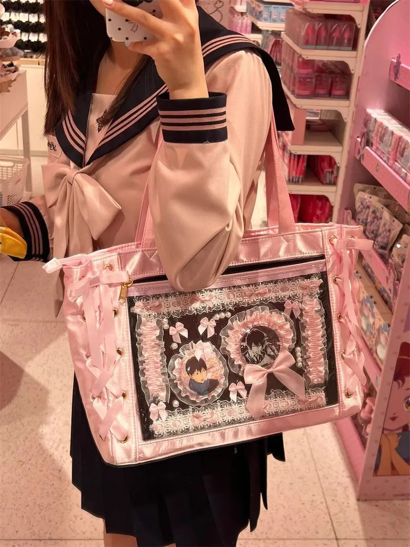 Girls Lolita Pink Ita Bags Japanese Style Women Sweet Transparent Handbag Large Capacity Kawaii Shoulder Bag Harajuku Itabag New