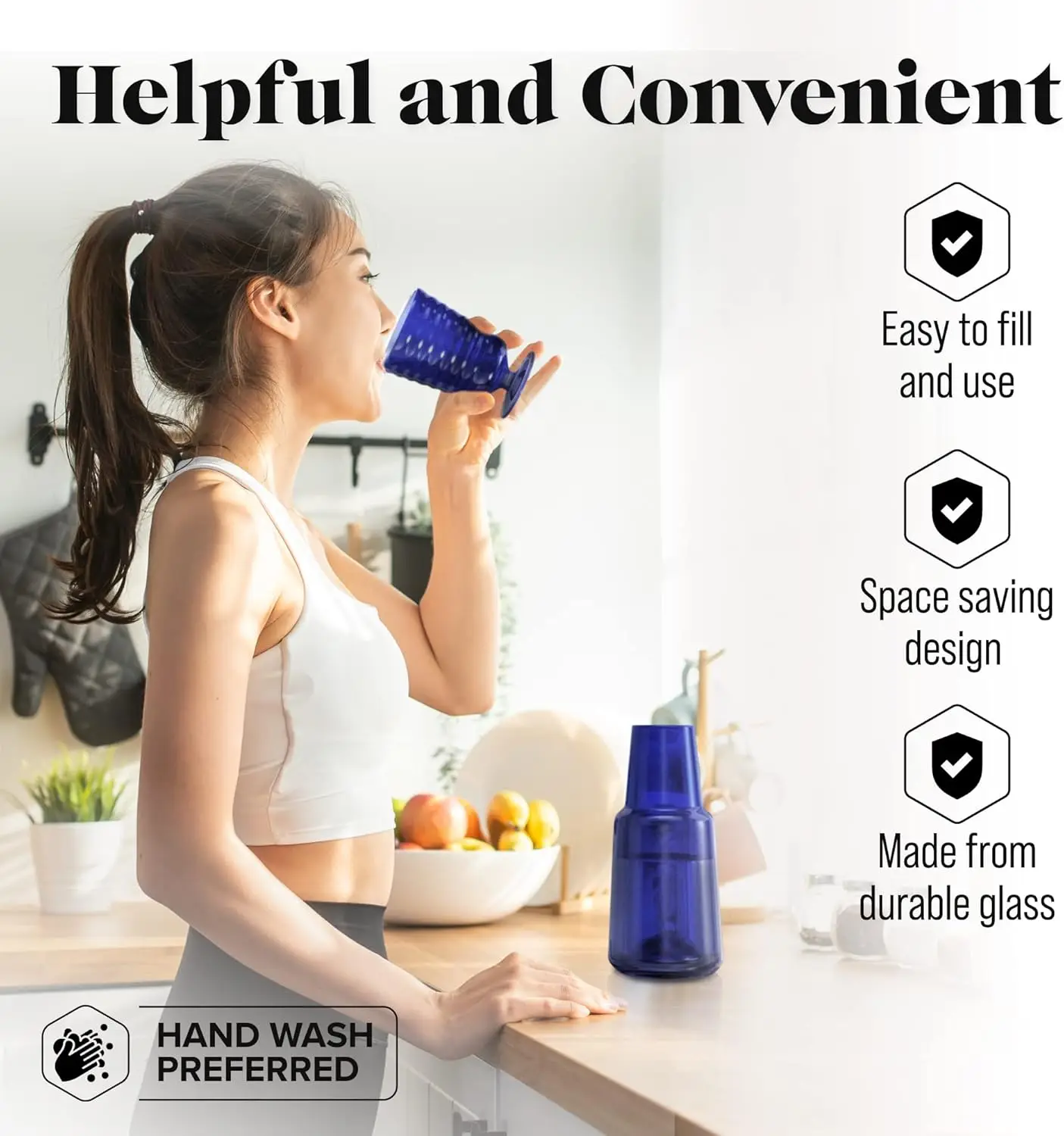 إبريق ماء بجانب السرير مع بهلوان | إبريق وزجاج للشرب بالقدمين | استخدم كوب كغطاء لـ Carafe | لغرفة الضيوف، منضدة، #4