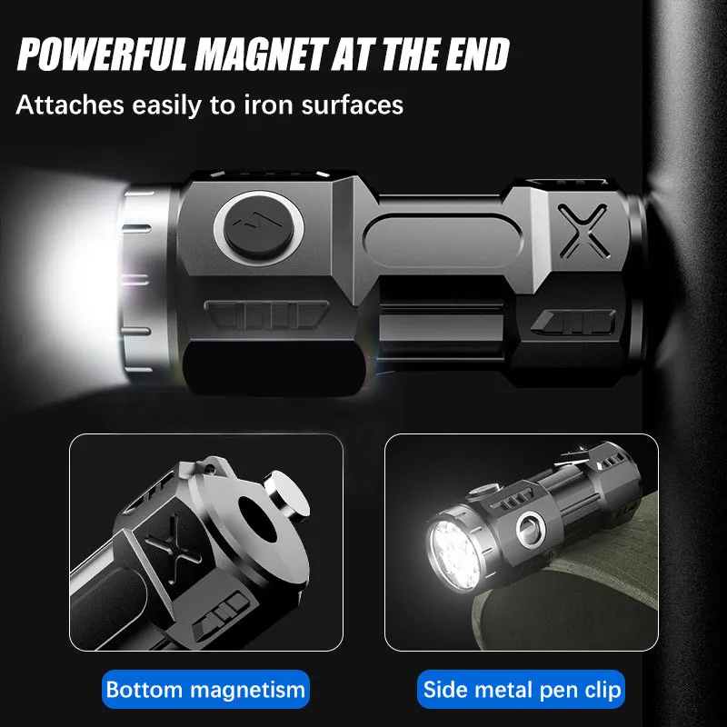 New super flashlight 6/8*P35 LED mini super bright flashlight USB rechargeable waterproof magnet outdoor camping emergency light image 2