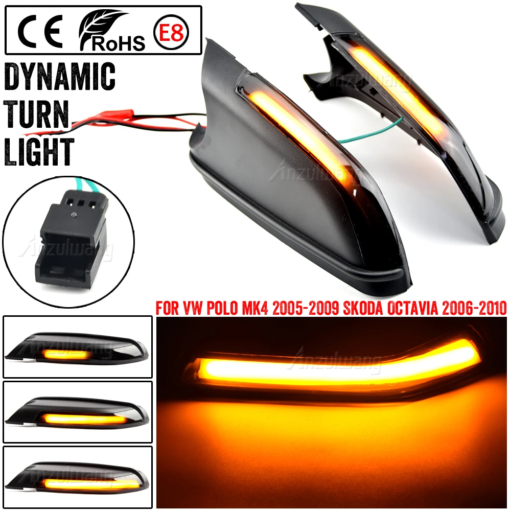 

For VW Volkswagen Polo mk4 9N3 FL Vento Skoda Octavia Led Side Wing Mirrors Dynamic Turn Signal Light Indicator Repeater Lamp