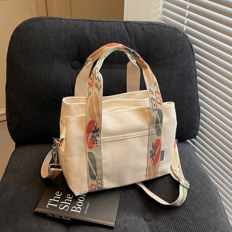 

2025 New Lace Trim Tote Bag for Women, Minimalist Canvas Shoulder Bag, Versatile Crossbody Purse with Top Handle, Chic & Stylish