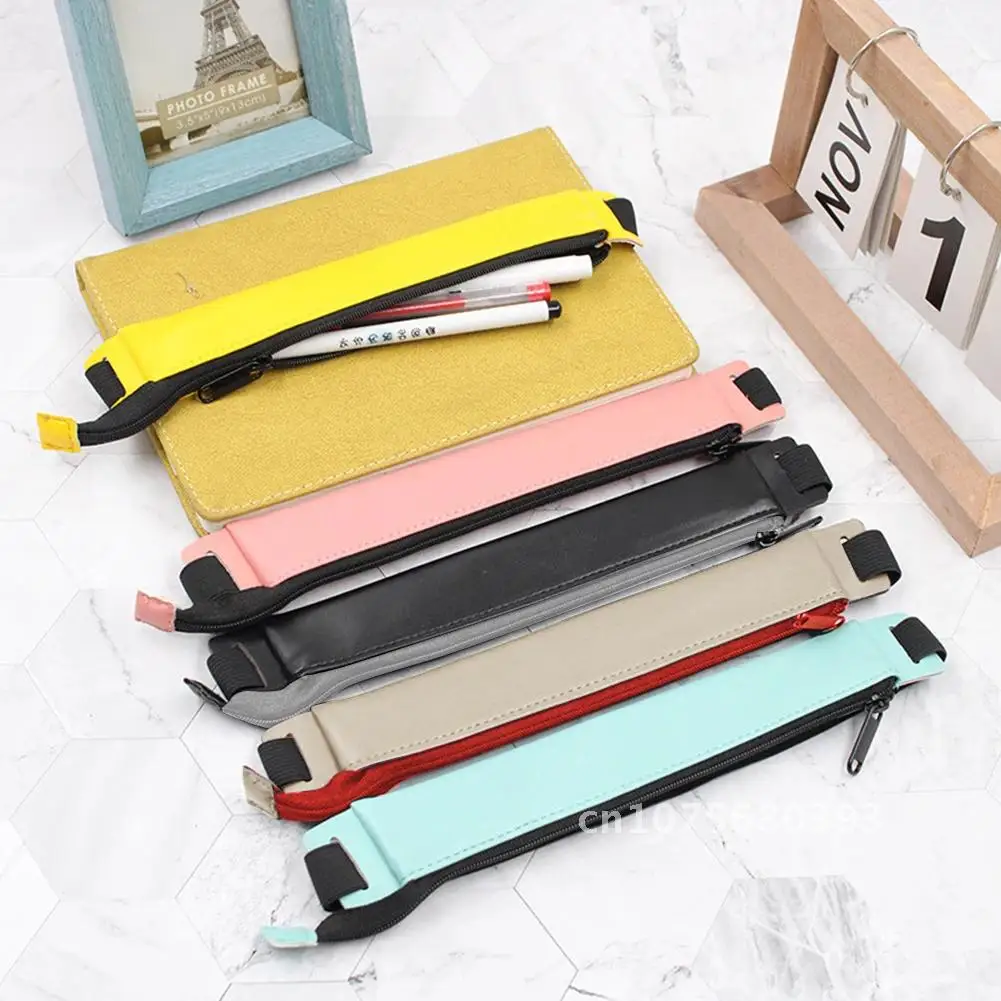 

Pen Bag Notebook PU Pencil Case Elastic Buckle Leather School Pen Case Fashion for Office Meeting Easy Carry Stationery