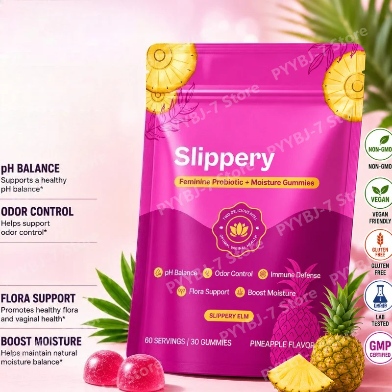 

Feminine Probiotic Gummies for Women Slippery Elm Bacillus Coagulans Pineapple Flavor pH Balance Support Enhance Immunity