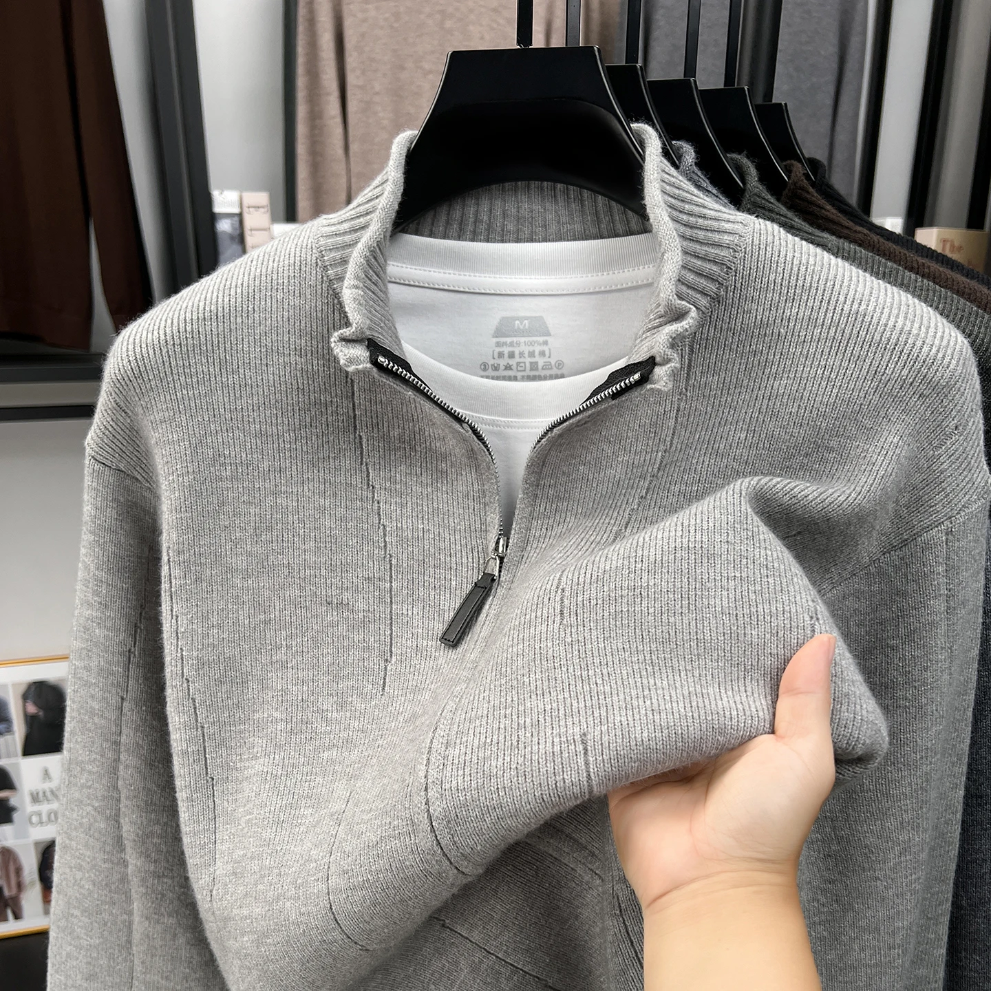 Luxury New fashion men's stand collar cardigan autumn winter comfort casual solid color high-quality zipper knitted sweater coat