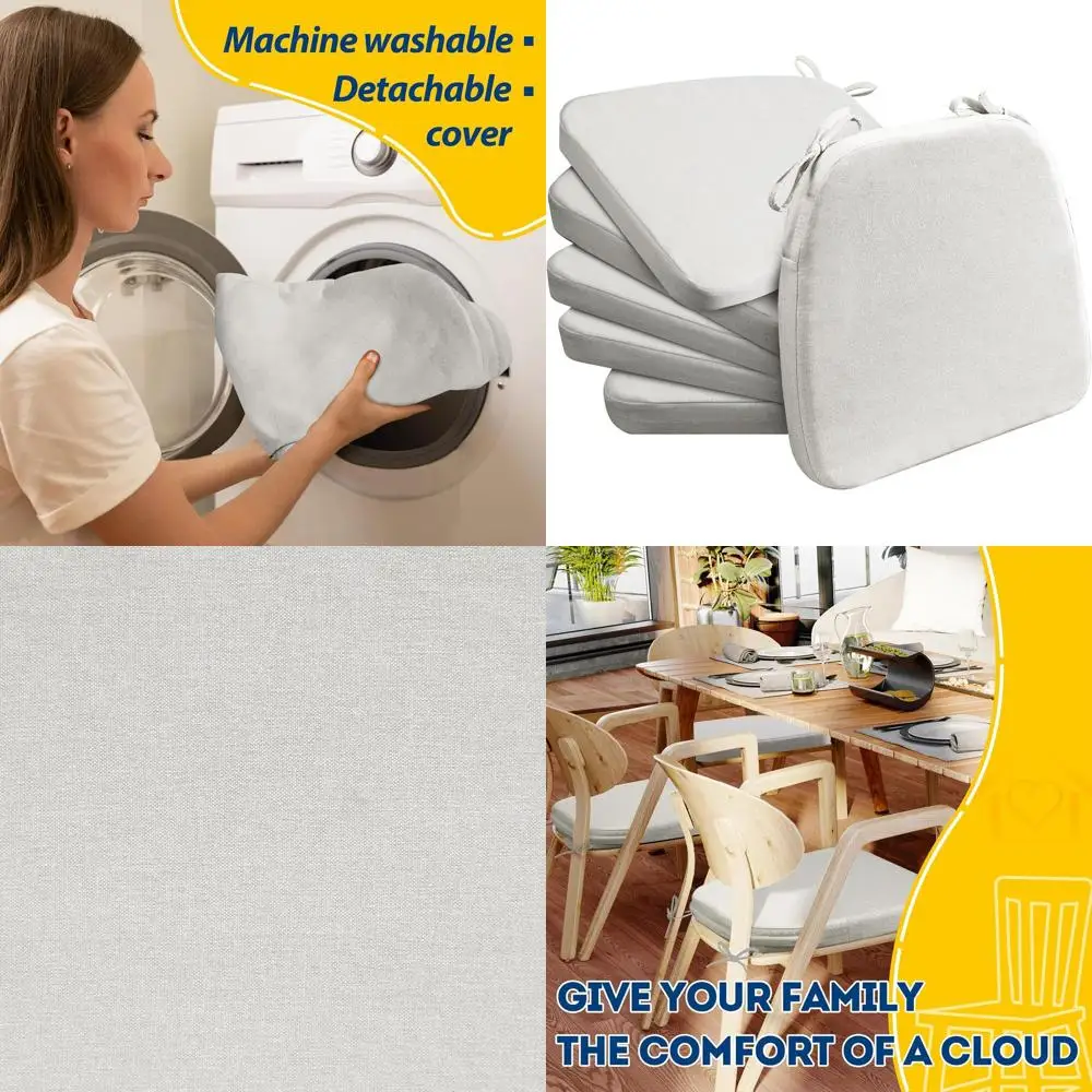 

Набор из 6–17 x 16, подушек для стула D-образной формы из натурального льна толщиной 2 с завязками и моющимися чехлами