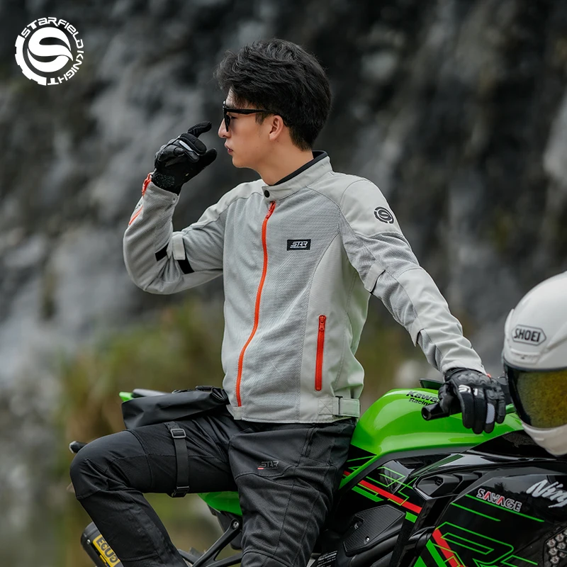 

SFK Men's Motorcycle Riding Jacket Clothing Spring&Summer Mesh Breathable With CE Soft Armor Body Protective Gears Accessories