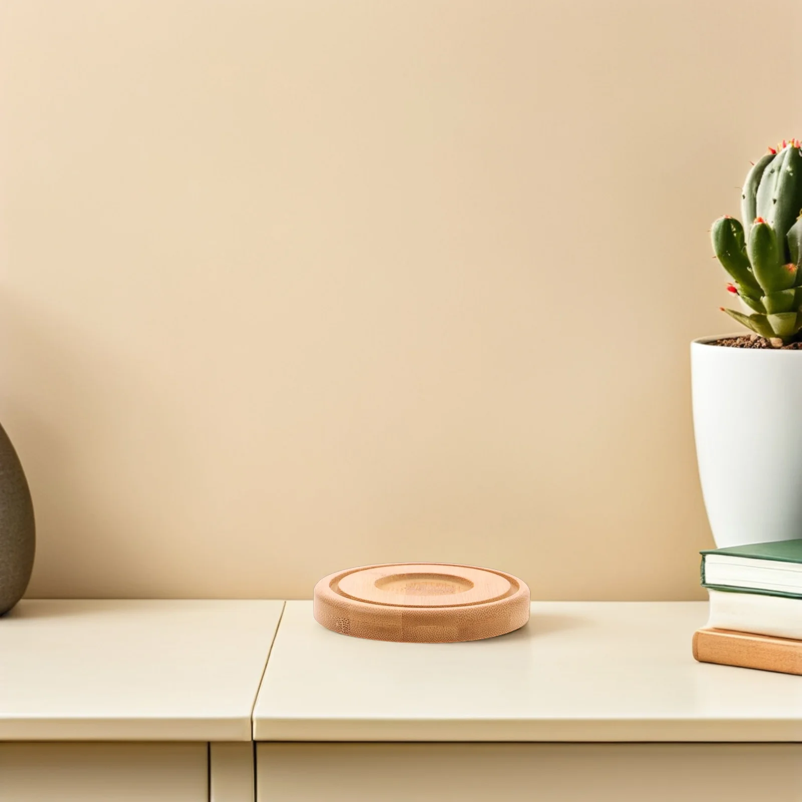 

4pcs Bamboo Plate Holder Round Tray For Tealight Pillar Candles Cake Dessert Serving Dining Table Centerpiece Decorative