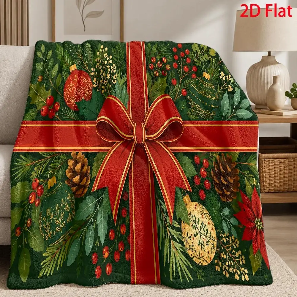 White Christmas Blanket Flannel Throw Gingerbread Man Snowman Tree Stocking Winter Holiday Warm Plush Fleece Blankets Sofa