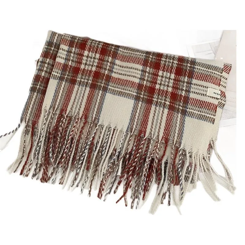 Green Retro Plaid Practical Imitation Cashmere Scarf for Women All The High-grade Sense Shawl Thickened Warm Neck Dual Use