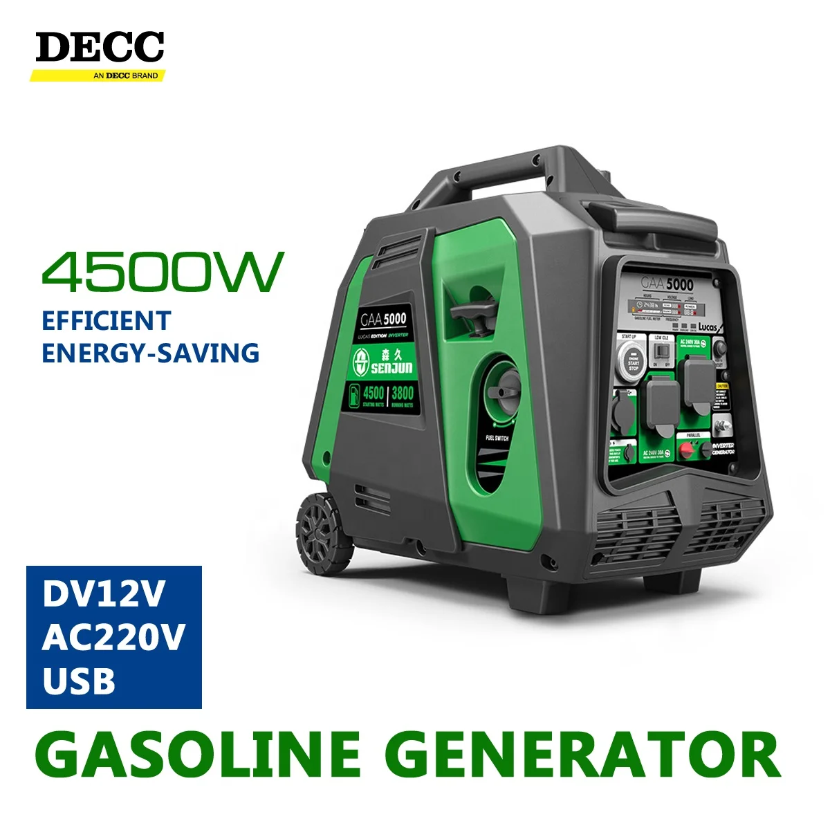 4500W Remote Control Electric Start 220V DC USB Gasoline Generator Silent Frequency Conversion Portable Camping RV Charging