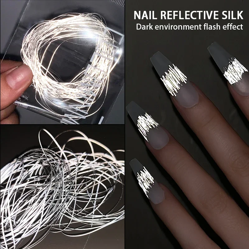 Reflective Wire Nail Charm Shiny High Gloss Nail Art Decorations Dark Flash Effect Nail Art Manicure