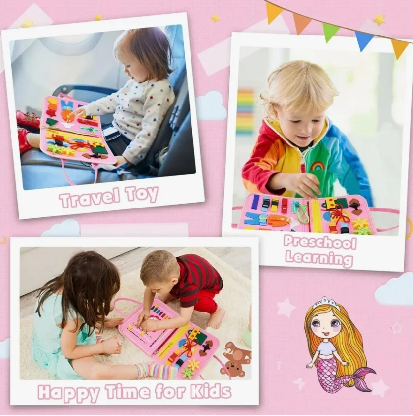 Montessori Toddler Busy Board,Autism Sensory Toys，Educational Activity Motor Skills Baby, Life Skills Learning Toys for Kids image 6