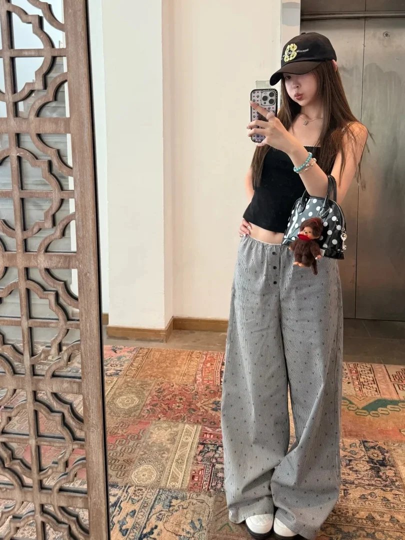 سروال نسائي موحد شتوي صوف مستقيم الأرجل مبطن بالصوف صالة قطيفة مريحة مطوية الحد الأدنى ملابس شارع فنية مريحة #3