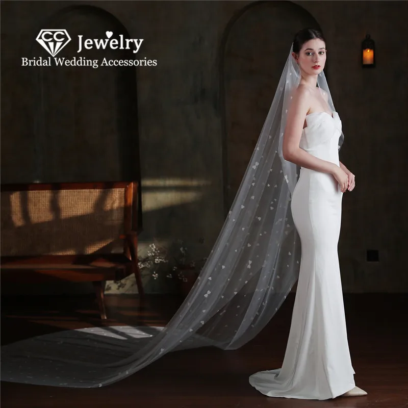 CC Romantic Veils Wedding Accessories Women Hairwear Bridal Headdress Engagement Hair Ornaments Heart Shape Long Veil Gift V873