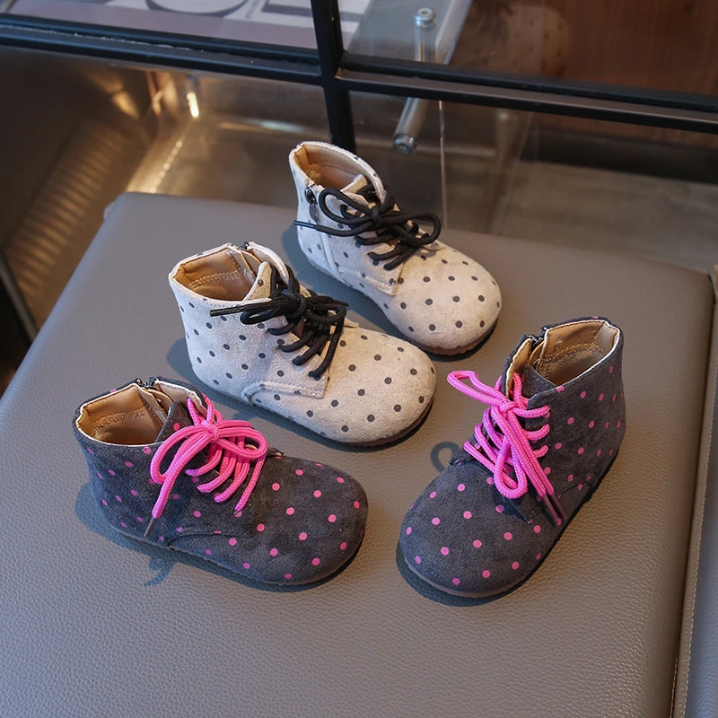 

Children's Boots for Girls 2025 Autumn New Toddlers Fashion Leather Boots School Trend Polka Dot Printed Kids Causal Ankle Boots
