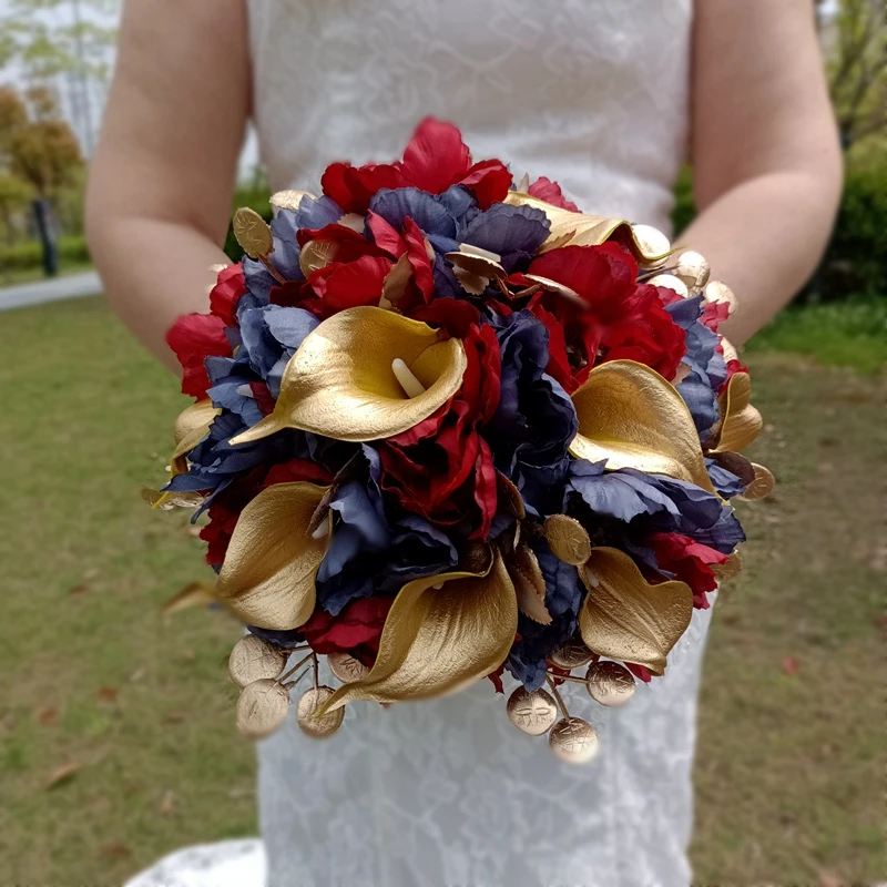 accessoires mariage bridal bouquet Bouquet Golden Calla lily Red Rose Blue Rose Combination Handheld Flower