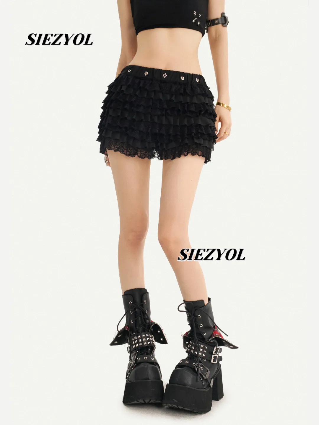 Sweet Girl Lace Stitching Multi-layer Cake Shorts Skirt Summer New Y2k Black Spice Girl Versatile Elastic Waist Mini Skirts