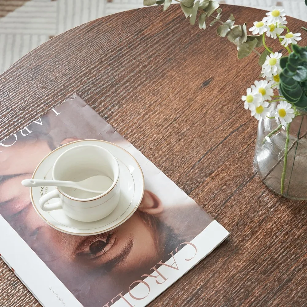 25.6 Tavolino da caffè rotondo da fattoria in quercia bianca rustica, tavolo d'accento circolare centrale in legno a 2 livelli per soggiorno