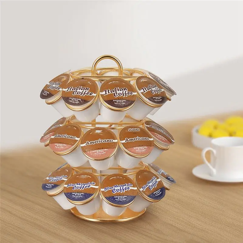 AA83 27 Card Positions Pod Carousel Holder - Rotating 360 Degrees Metal Coffee Pod Organizer for Pod