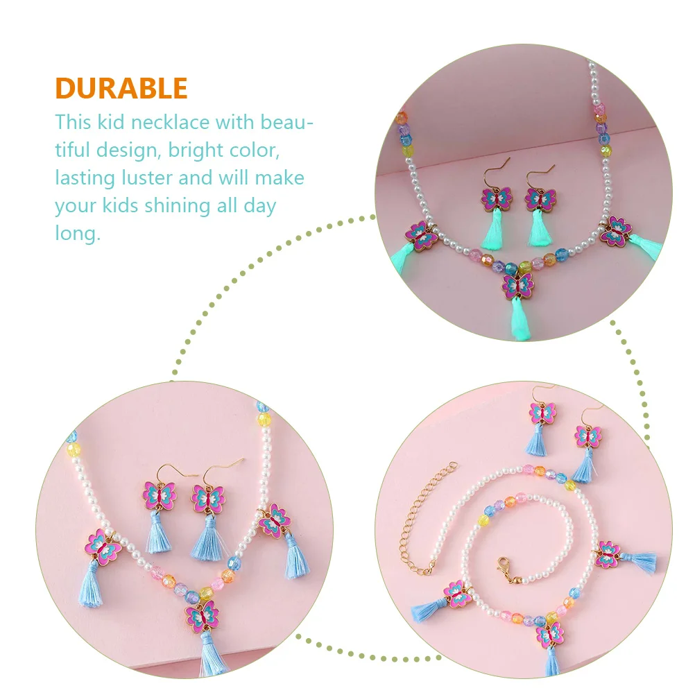 Ensemble de boucles d'oreilles et collier en alliage pour enfants, boucles d'oreilles à pampilles papillons