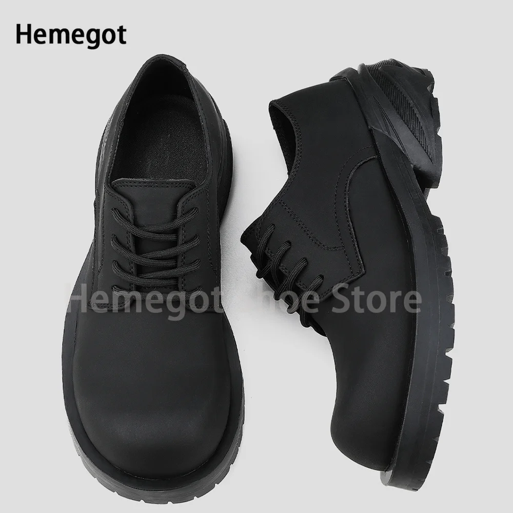 

Thick Soled Derby Shoes Matte Round Toe Shoes for Men Commuter Casual Leather Shoes Lace-Up Luxury Handmade Men and Women Shoes