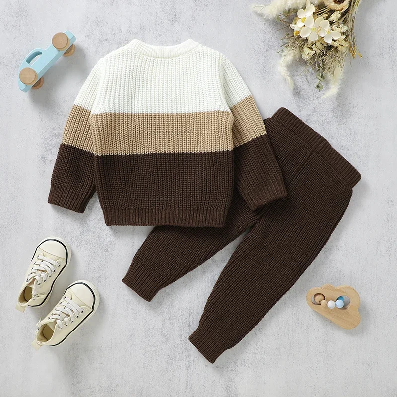 

Baby Clothes Sets Knitted Kid Pullover+Trousers 2PC Infant Gril Boy Sweater Long Sleeve Tops +Pants Fashion Striped Warm Autumn