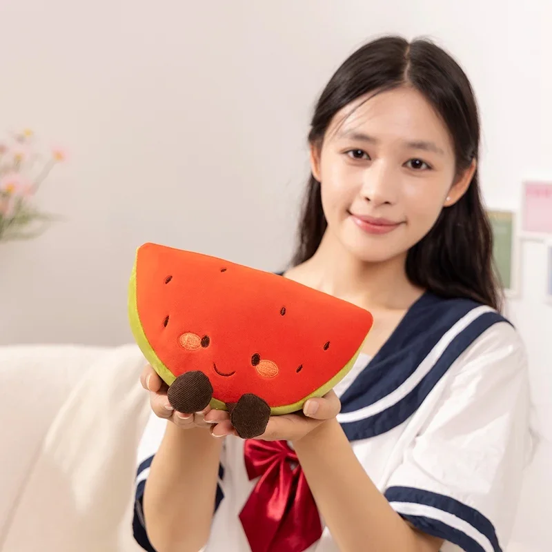 Cute Smile Fruit Vegetable Plush Toy Kawaii Soft Cushion Watermelon HamiMelon Balsam Pear Durian Pillow Children Christmas Gift